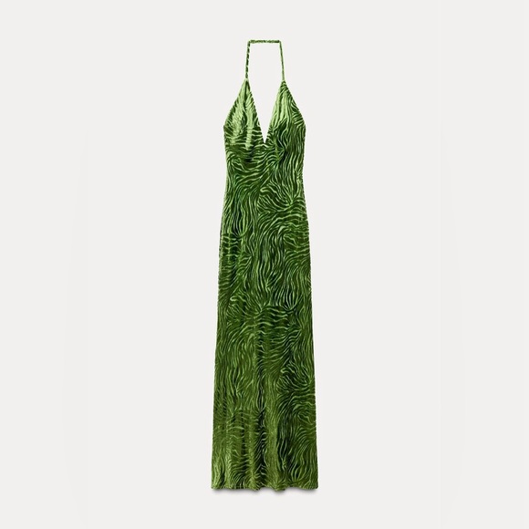 Zara Green Zebra Print velvet halter Dress - Picture 6 of 11